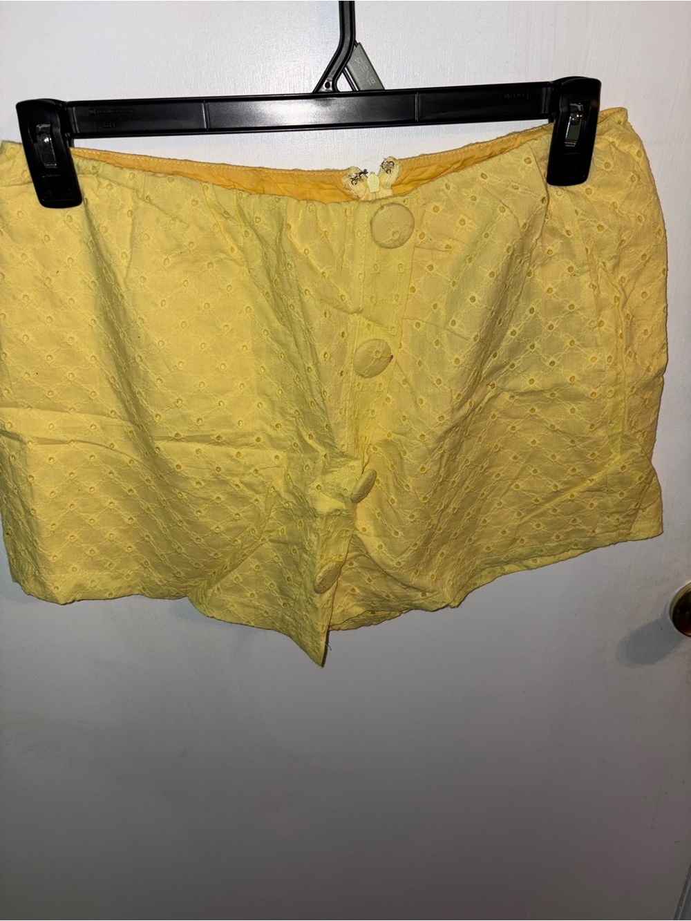 Fashion Nova Yellow Eyelet High-Waist Button Shorts